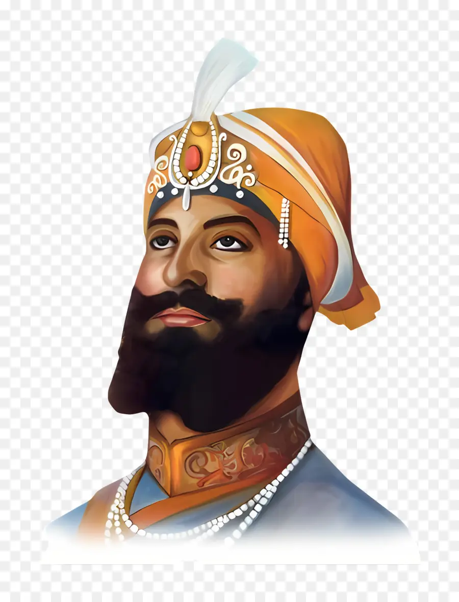 Guru Gobind Singh，ภาพสีสันสดใสพร้อมผ้าโพกหัว PNG