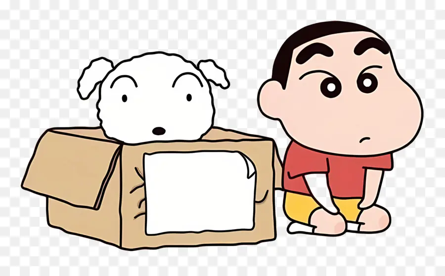 ชินชาน，Cartoon Boy And Dog In Box PNG