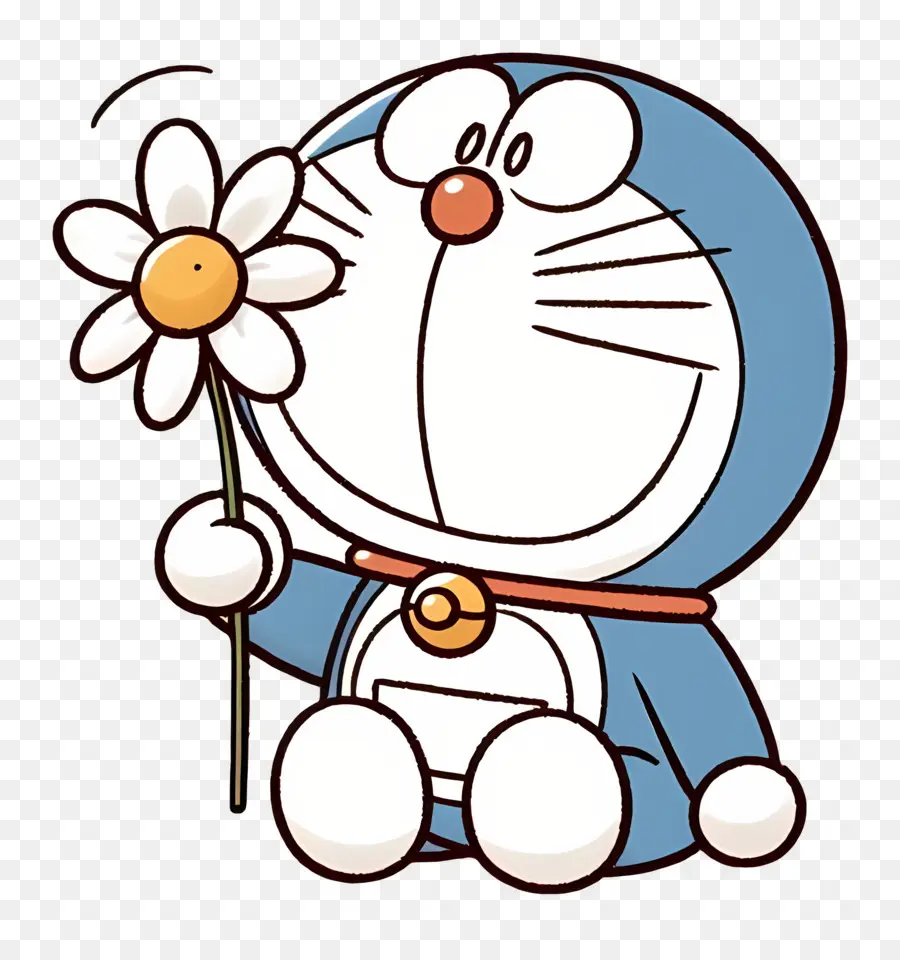 Doraemon，หุ่นยนต์สีน้ำเงินกับดอกไม้ PNG