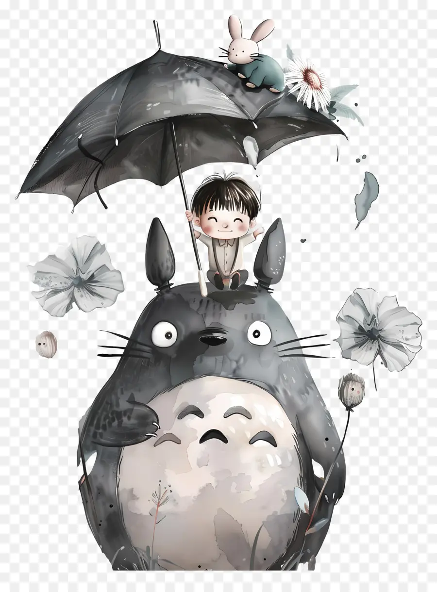 ยืด，Totoro กับร่ม PNG